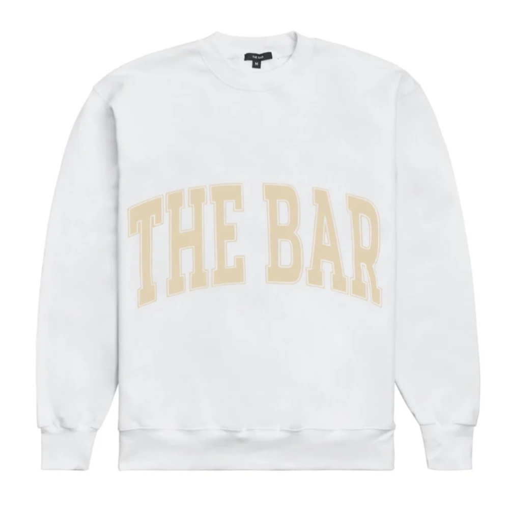 New. The Bar Varsity Sweatshirt in White/Tan